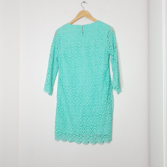 Crown & Ivy Womens Green Mint Lace 3/4 Sleeve Round Neck Evening Summer Dress 4P - Picture 6 of 12